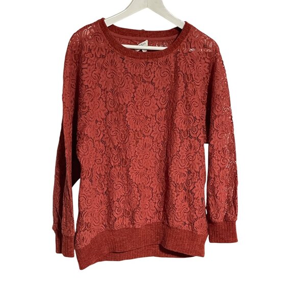 Umgee Womens Size Medium Lace Overlay Rust Blouse C-6-105-0 - Picture 1 of 6